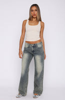 Bring The Style Low Rise Wide Leg Jeans Sand Wash