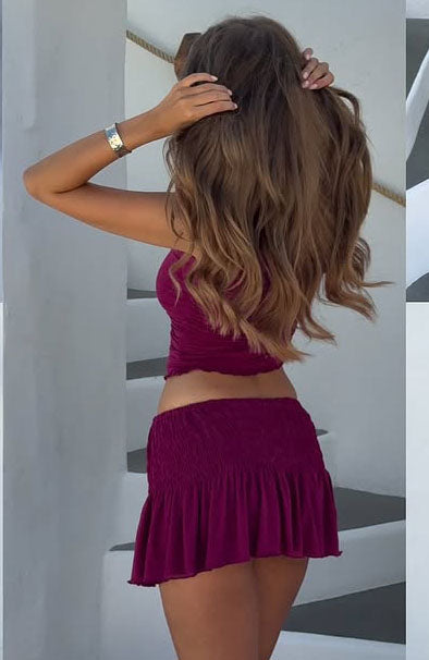 Break The Limits Shirred Mini Skirt Berry