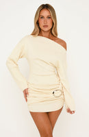 All Over You Long Sleeve Knit Mini Dress Winter White