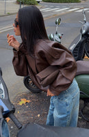 Arianna Funnel Neck PU Jacket Chocolate