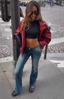 Arianna Funnel Neck PU Jacket Red
