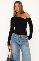 Don't Mind Me One Shoulder Long Sleeve Bodysuit Black
