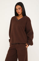 Give You A Break V Neck Oversized Sweater Chocolate