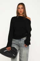 If You Insist Off Shoulder Long Sleeve Top Black