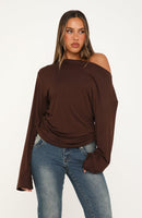 If You Insist Off Shoulder Long Sleeve Top Chocolate