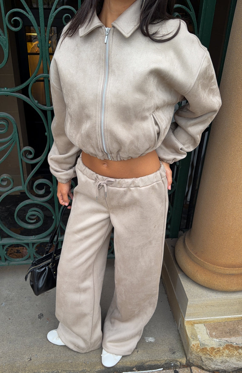 Isolda Faux Suede Wide Leg Pants Sand