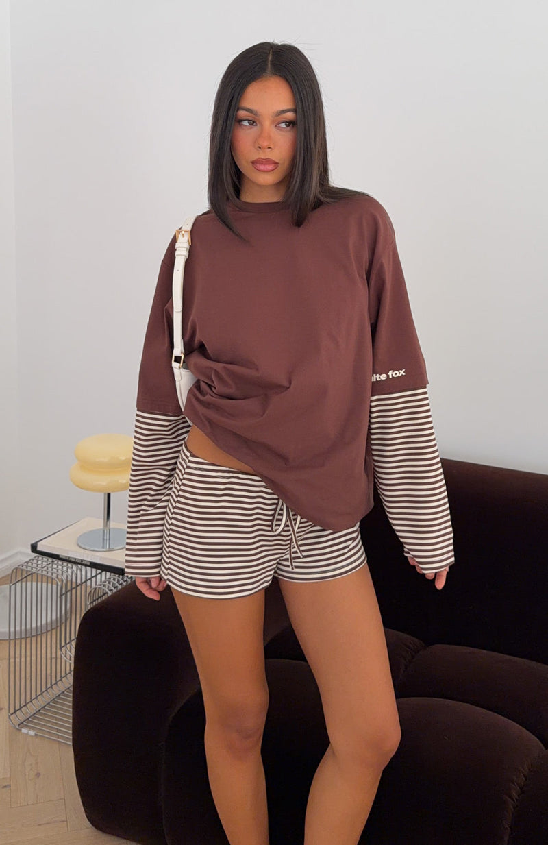 Let's Take Our Time Long Sleeve Layered Tee Chocolate