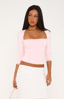 Light Layers Lace Trim 3/4 Sleeve Top Baby Pink