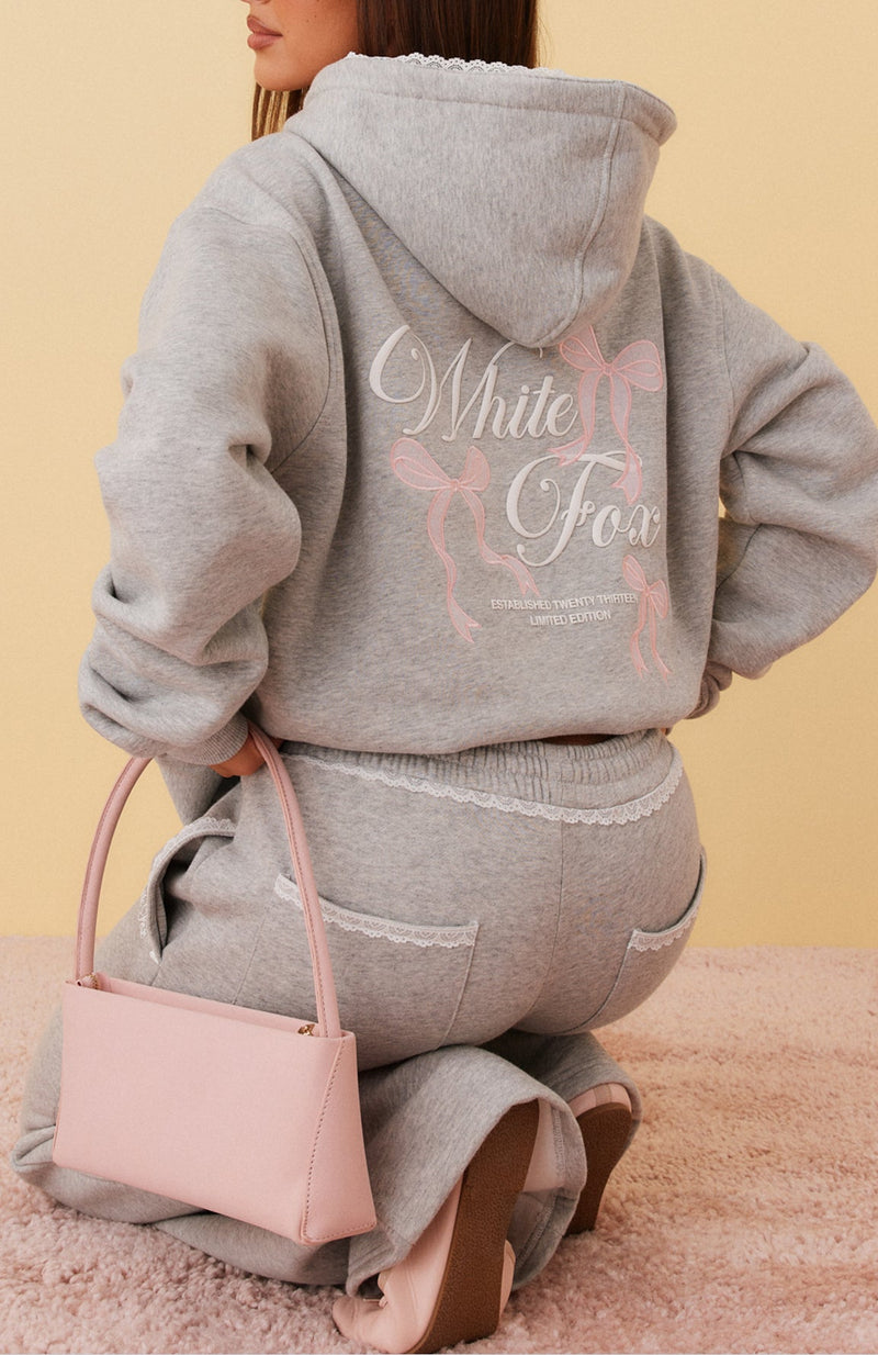 On Cloud Nineteen Jennifer Lace Trim Oversized Hoodie Dark Grey Marle