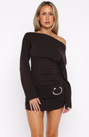 All Over You Long Sleeve Knit Mini Dress Chocolate