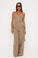 Belle Mood Tailored Wide Leg Pants Taupe