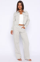 Bring The Style Low Rise Wide Leg Jeans Grey/White