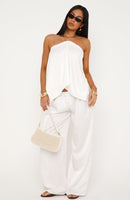 Fallen Glance Satin Wide Leg Pants White