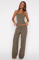 He Said She Said Tailored Wide Leg Pants Olive