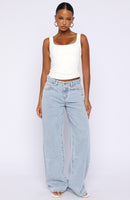 Just My Type Mid Rise Wide Leg Jeans Mid Blue Wash