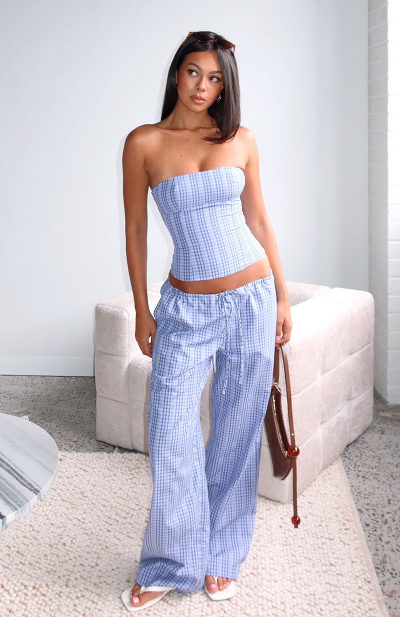 Promise Me This Wide Leg Pants Navy Check