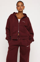 Test Drive Boxy Zip Front Hoodie Dark Cherry